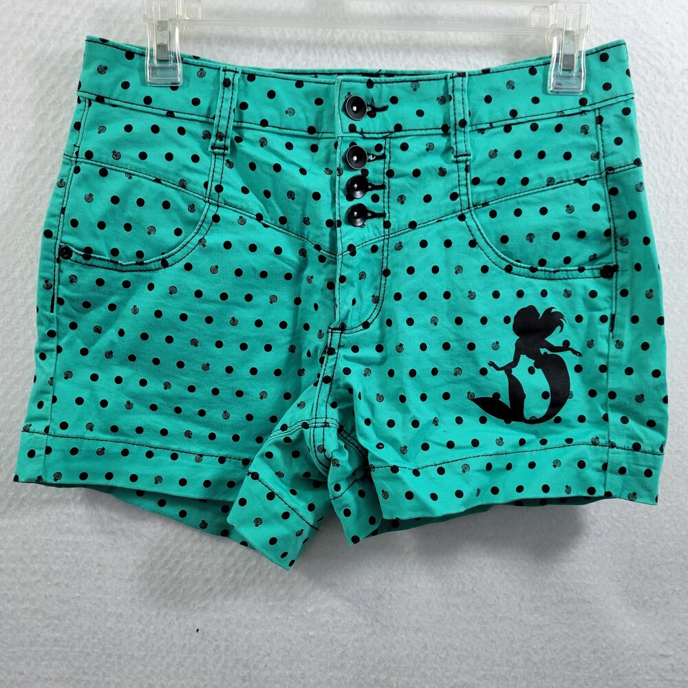 Disney Little Mermaid Green Black Polka Dot Shorts Size 7   61624-0824 - Picture 7 of 7